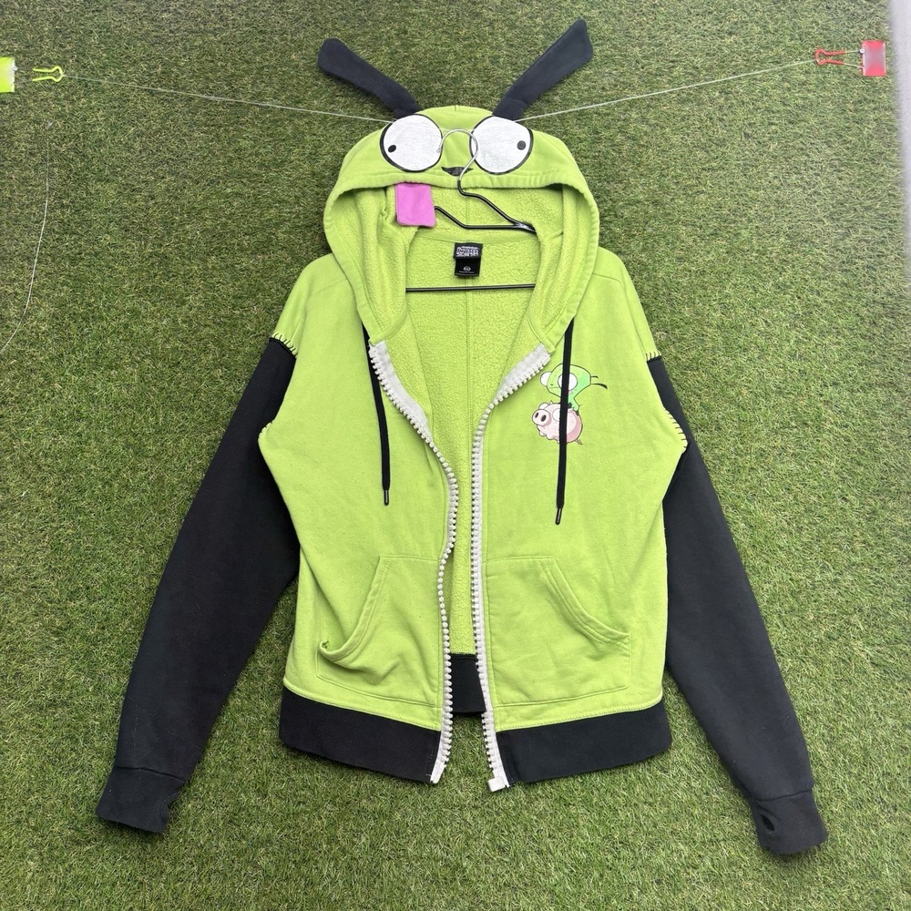 Invader Zim Cosplay Zip-Up Hoodie Mens Medium from Hot Topic Broken Zipper
